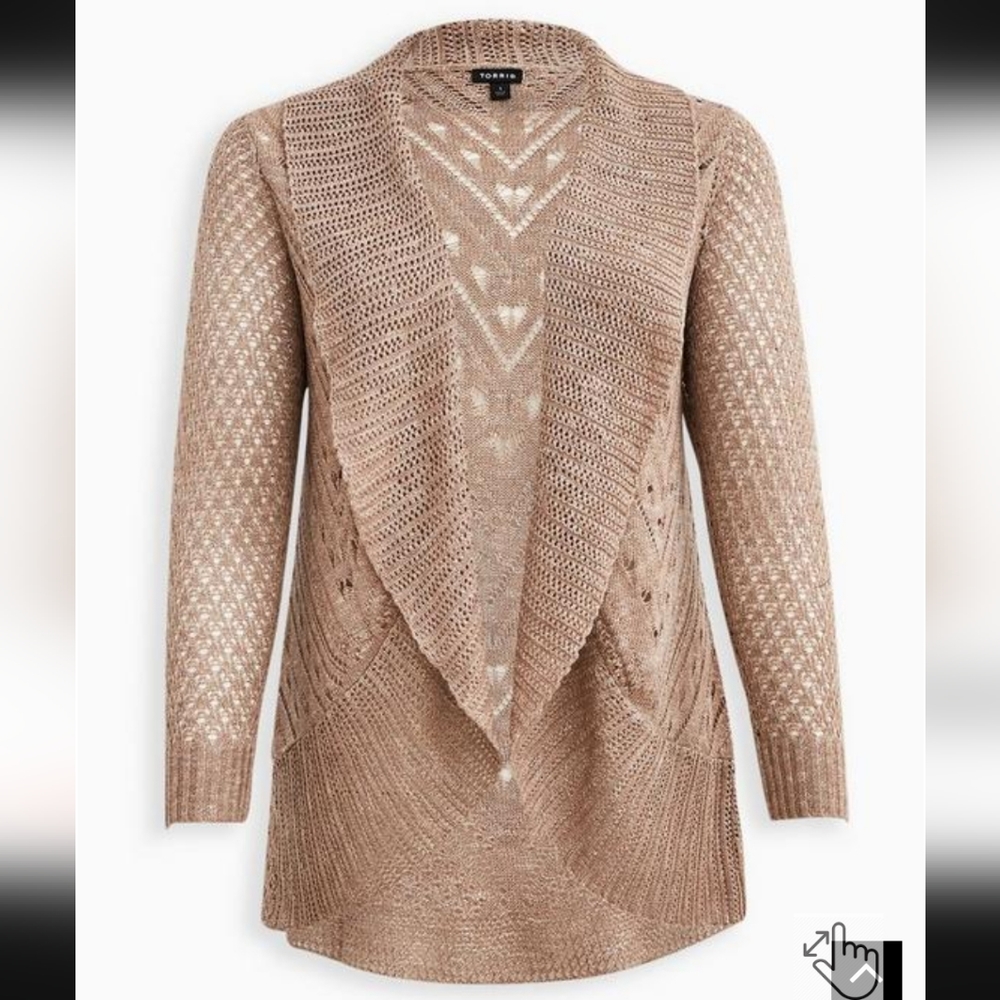 Pointelle Cardigan Curved Hem Sweater